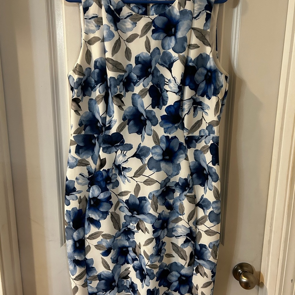 Floral Blue and White Sleeveless Dress